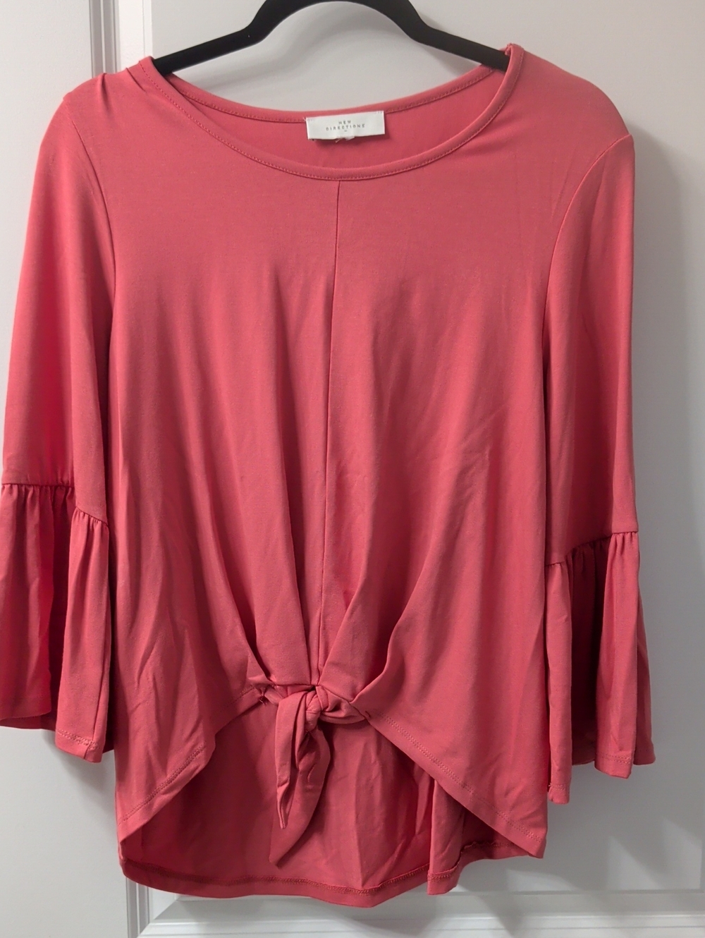 New directions Coral Tie-Front Bell Sleeve Top